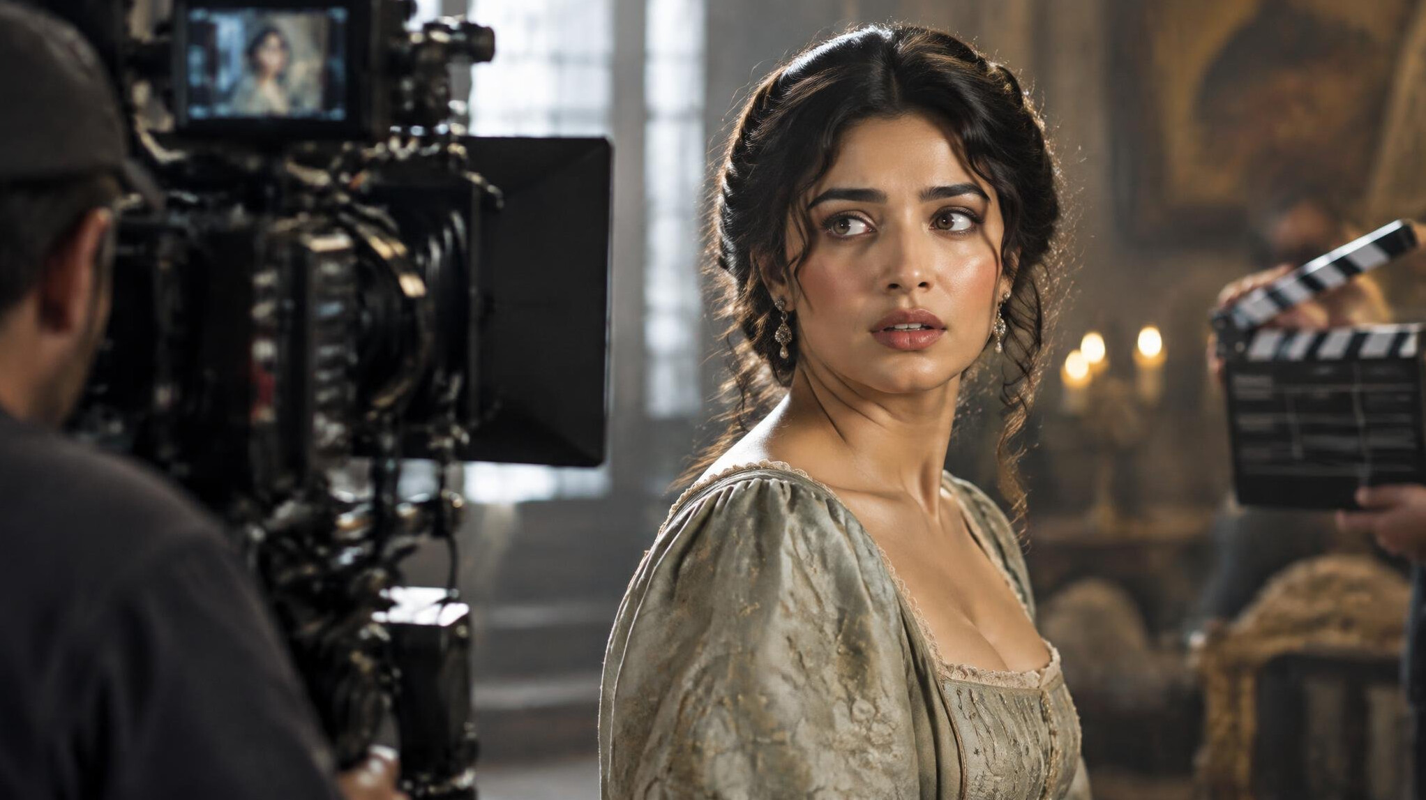 woman acting on film set